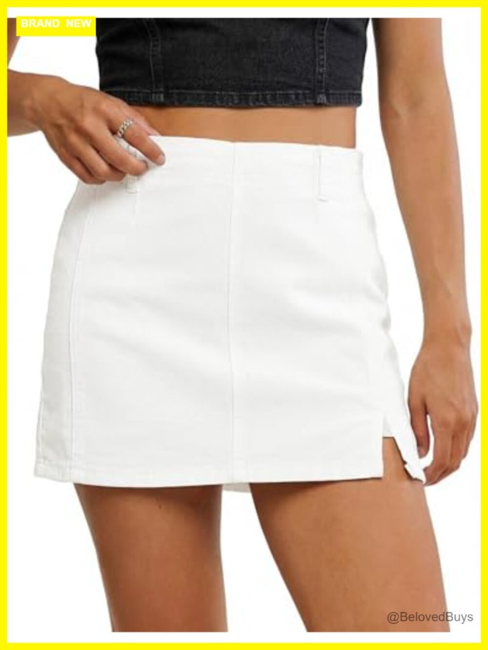 High Waisted Denim Skort with Side Slit & Built-in Shorts